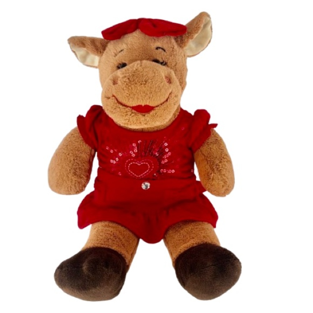 Build-A-Bear Reindeer Plush 16” Brown Stuffed Animal Red Heart Dress Velvet Bow